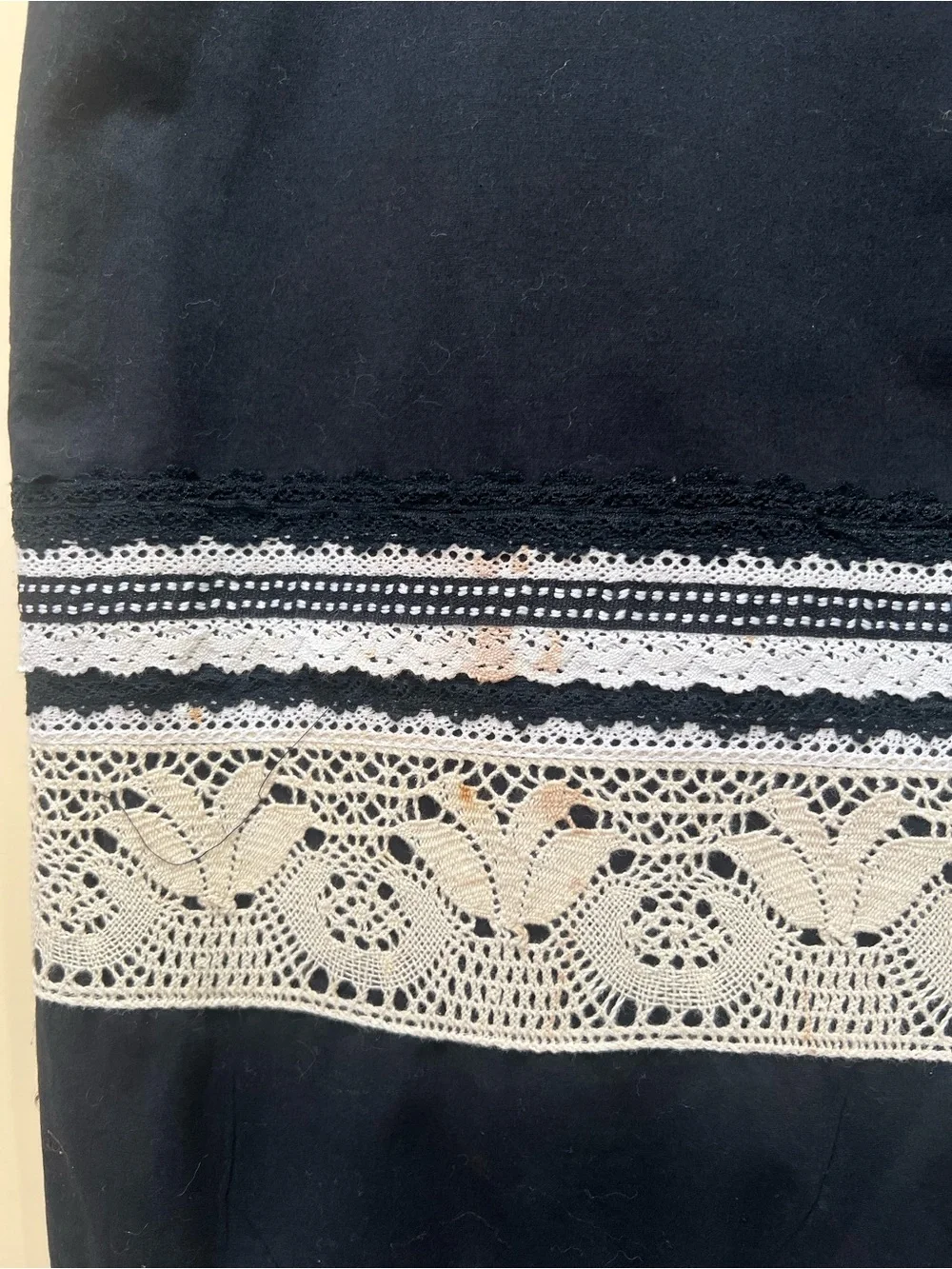 Black Pencil Skirt with White Crochet Banding